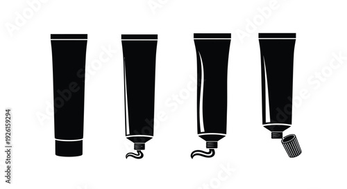 Four black tubes of cosmetic products in a graphic silhouette