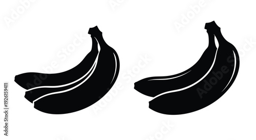 Two bunches of bananas depicted in a striking black silhouette