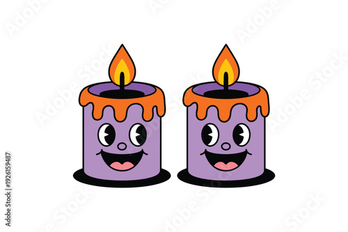Candle cartoon characters with smiling faces and burning wicks