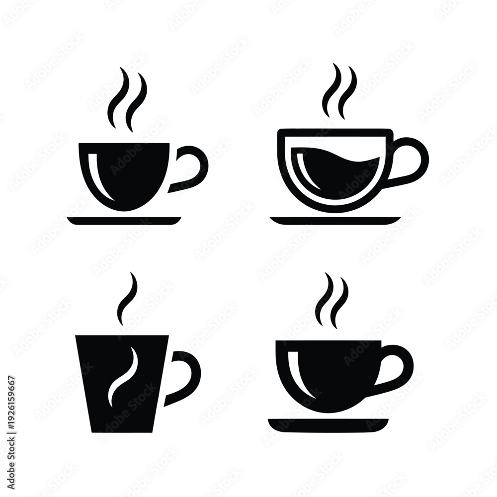 Obraz premium A set of four different coffee cup icons in black and white.