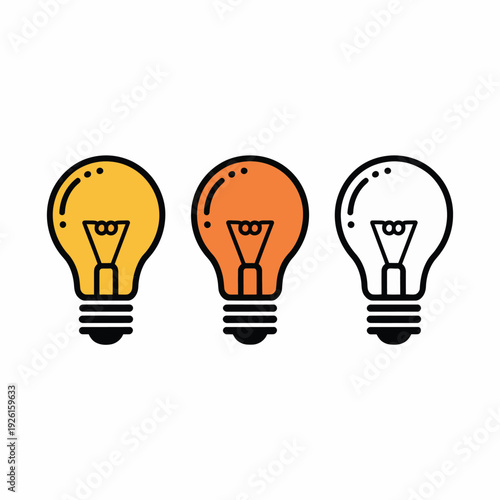 Three light bulbs in different colors and states of being lit up in a row.