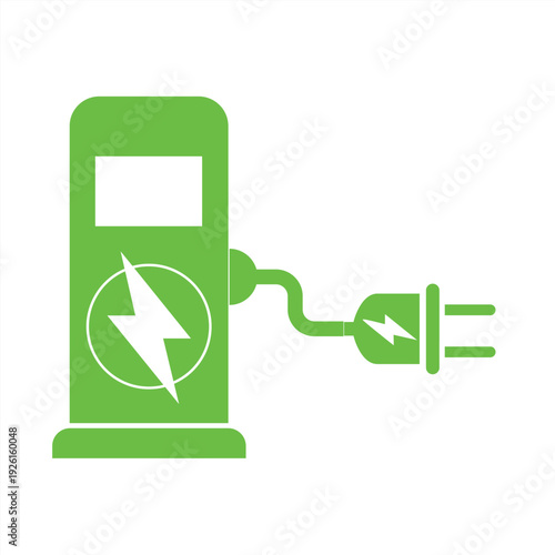 Vector icon with eco electric fuel pump. Charger car station icon. Alternative energy.