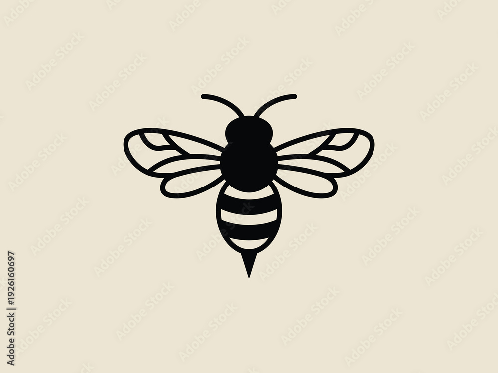 Fototapeta premium A simple black bee illustration on a beige background.