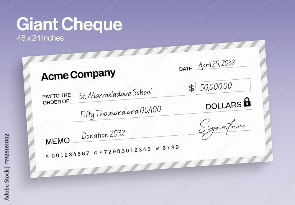 Giant Blank Check Template for Charity Donation Ceremony Presentation ...