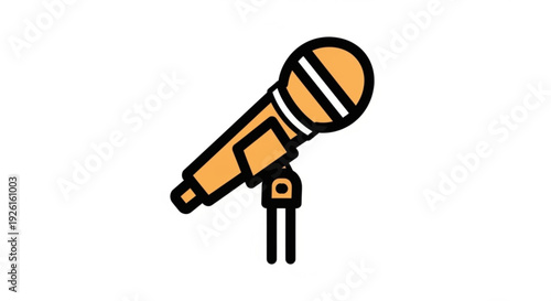 Golden microphone on stand simple illustration recording equipment music performance public speaking podcasting tool