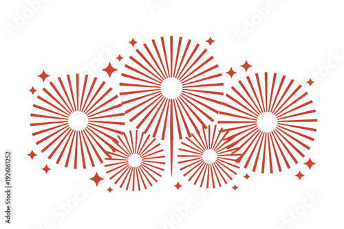 Fireworks icon set with red, white, and blue colors on black background