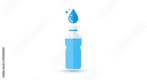 Blue Water Bottle with Droplet Icon on White Background