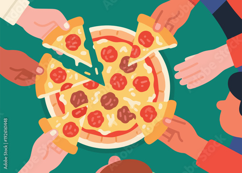 Vector of a Group of People Taking Pizza Together Illustration Creative Design Template 