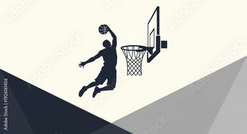 Basketball Player Dunking Ball into Hoop Silhouette Illustration