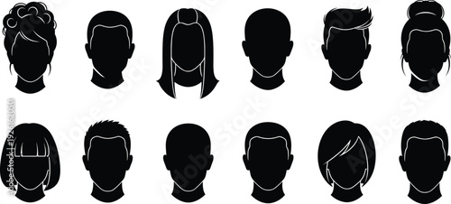 Vector Silhouettes Set of Business Professionals Families Children Playing Gymnasts Athletic Poses Domestic Cats Male Anatomy and Butterflies on White