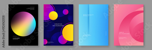Collection of four premium abstract background templates featuring colorful gradients and geometric shapes for versatile design projects