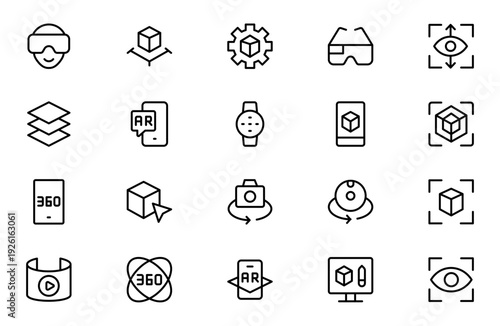 Advanced AR VR Line Icon Collection. Augmented Reality, Virtual Reality and Metaverse Technology Outline Vector Icons