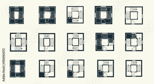 Architectural floor plans showcasing various building layouts and spatial arrangements for design.