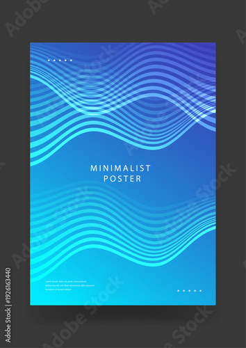 Minimalist blue poster design with rhythmic horizontal wave lines and deep sea gradient for calm corporate or technology background