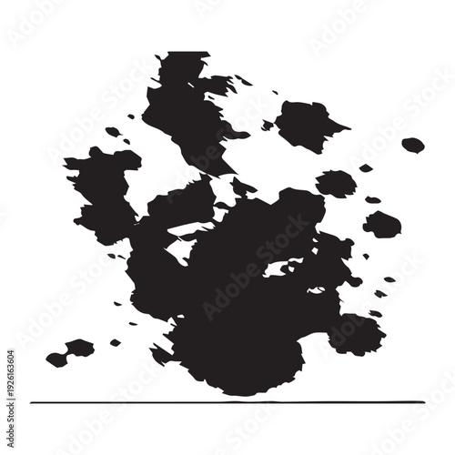 Abstract black ink blot on white background artistic splash.