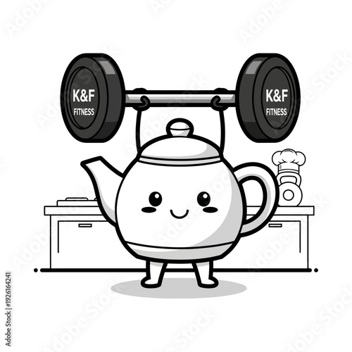 Cute Teapot Lifting Weights, Fitness and Healthy Lifestyle Concept