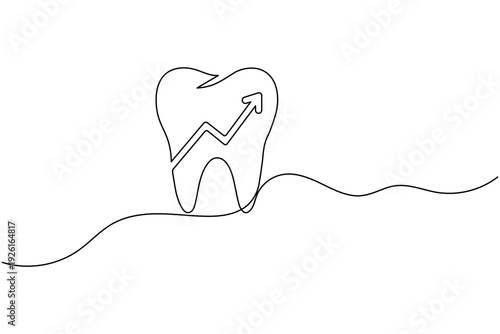 Dental Business Growth Concept Tooth with Up Arrow Continuous One Line drawing Clinic Success Vector Illustration