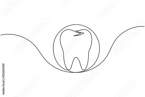 Minimal Dental Clinic Logo Tooth Inside Circle Continuous One Line Drawing Badge Emblem Vector