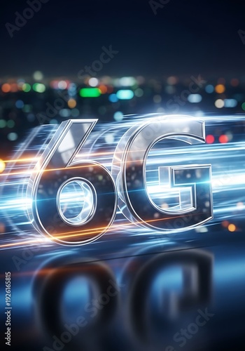 Metallic six g text with light streaks technology futuristic