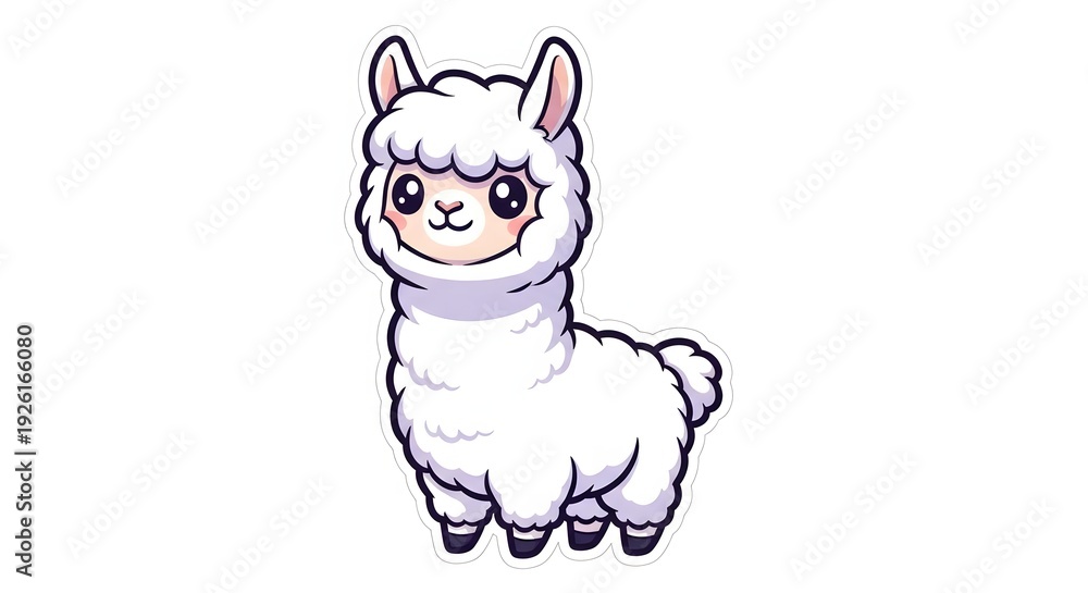 Obraz premium AIzaSyBFcFvcPByegxKqKy-518t5MF7DMOm4IUQ Cute White Fluffy Alpaca Llama Cartoon Animal Sticker