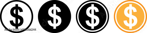 Variety of dollar sign icons in different colors and styles for financial concepts