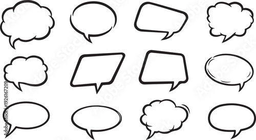 A collection of various speech bubble shapes and sizes in black and white. isolated on transparent background, Vector