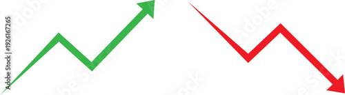 Green arrow trending up, red arrow trending down in contrasting directions