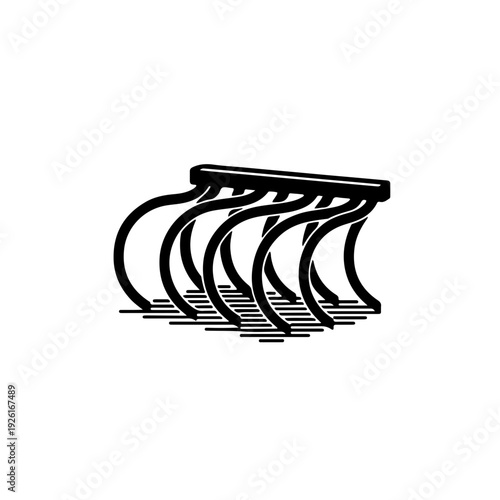 Minimalist black and white icon of a spring-tine harrow featuring elastic S-tine cultivation teeth