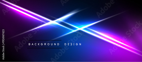 Abstract neon lines intersect dark background. Vibrant purple, blue hues create futuristic design. Minimalist text reads background design.