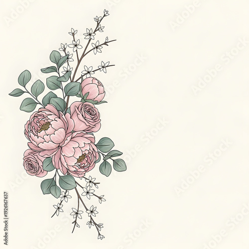 Wallpaper Mural Romantic pastel wedding floral illustration with peonies and eucalyptus in soft blush and sage tones. Torontodigital.ca