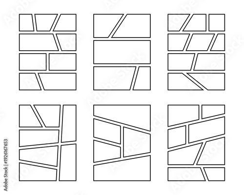 Graphic novel panel layouts, comic page templates, storyboard designs, sequential art framing, artistic page composition