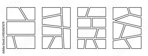 Comic panel layouts, graphic novel storyboard templates, sequential art page designs, visual storytelling frames