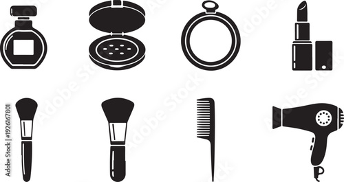 An assortment of beauty and personal care tools in a single image isolated on transparent background, Vector