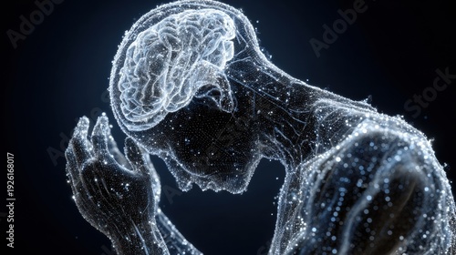 Wallpaper Mural Man thinking deeply with glowing brain and particles. Torontodigital.ca