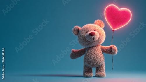 Wallpaper Mural Cuddly teddy bear holding glowing heart shaped balloon. Torontodigital.ca