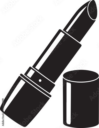 Black lipstick with a matching black lipstick tube and cap isolated on transparent background, Vector