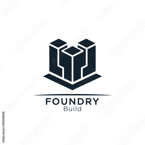 Minimalist structural pilar design and 3D architectural form for civil engineering and structural design logo Foundry Build