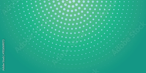 Abstract turquoise and mint green background with curved radial halftone dot pattern.