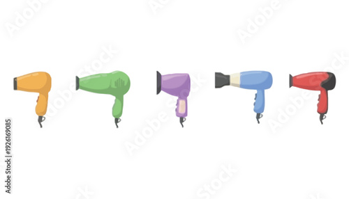A collection of colorful hair dryer icons on a white background