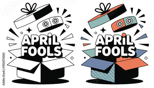 April Fools Day illustration with colorful gifts and boxes