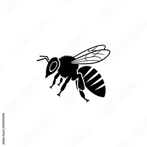 minimal flat silhouette of honey bee side view, black solid shape