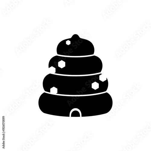 flat vector silhouette icon of beehive, black solid, minimal geometric shape