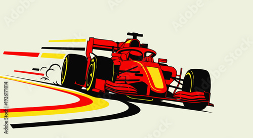 Red Sport Racing car speeding on track with motion blur and colorful lines, dynamic illustration
