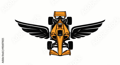 Orange Race Car with Black Wings, Emblem, Logo, Symbol, Speed, Motorsport, Competition, Victory