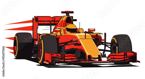 Fast Red and Orange Race Car Speeding with Motion Blur on White Background