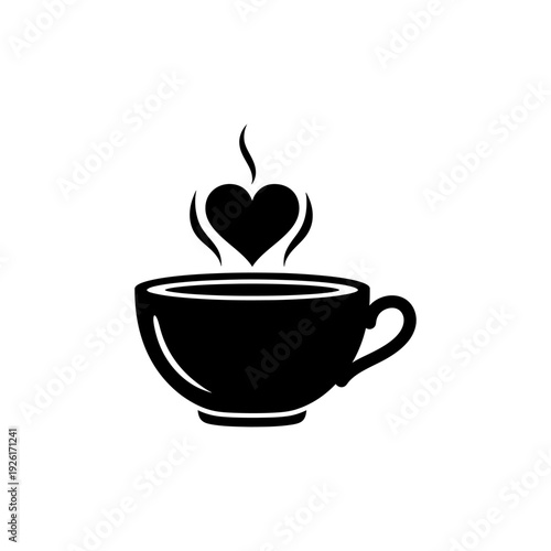 Vektor silhouette icon of teacup with heart-shaped steam