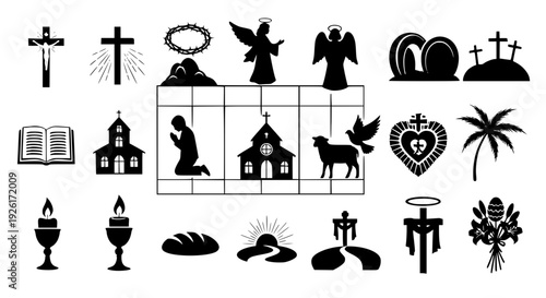 A comprehensive collection of diverse sacred and spiritual symbols, perfectly suited for designs exploring faith, devotion, and religious heritage, encapsulating profound beliefs