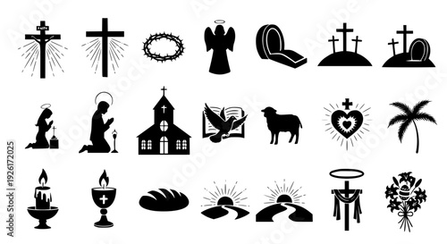 Collection of Religious and Spiritual Symbols Representing Faith and Divinity