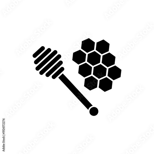 flat minimalist silhouette of crossed honey dipper and honeycomb