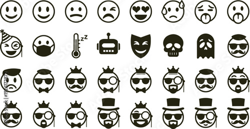 Collection of emoji faces and characters on transparent background